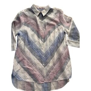 Chico's Button Down Shirt Women 2 L Multi Color Excellent No Iron Stripe Chevron